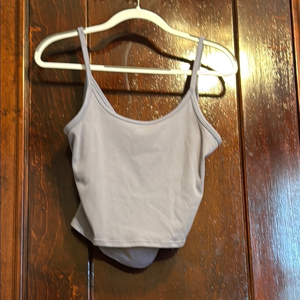 Athleta Powervita Ribbed Blue-Grey Twist Back Tank Top